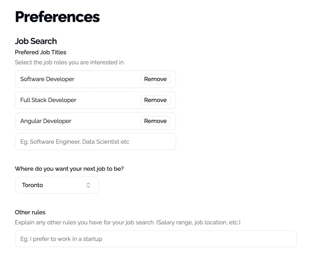 Job Search Preferences
